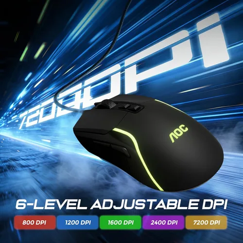 Vista 2 de Ratón ergonómico con cable AOC RGB para juegos, ratón con cable programable