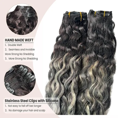 Vista 3 de Extensiones de cabello humano real con clip, de 12 pulgadas, de color marrón oscuro, ondulado, natural, rizado y rizado, 2.47 onzas, 7