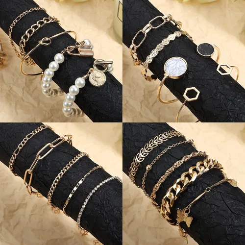 Vista 7 de YADOCA Juego de 27 pulseras de cadena apilables de oro para mujer chapado en oro de 14 quilates bohemio delicado apilable de múltiples capas