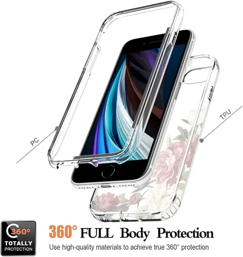 Vista 3 de Funda para iPhone SE 2022/SE 3 2022/iPhone SE 2020/iPhone 7/iPhone 8 con protector de pantalla de vidrio templado, funda protectora de cuerpo