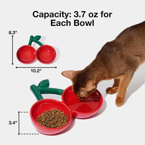 Vista 6 de VETRESKA Cuenco de cerámica para mascotas, diseño inclinado, comedero para mascotas para alimentos y agua, cuencos antivómitos para gatos