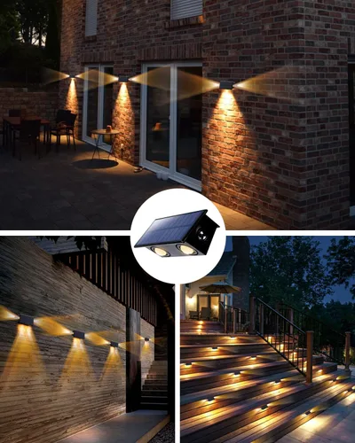 Vista 7 de Luces de Valla Solares Impermeables para Exteriores de 3 Lados LED para Pared y Paisajismo para Patio, Terraza, Patio, Barandilla, Garaje, Piscina