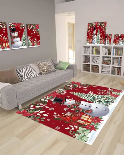Vista 10 de Alfombra rectangular grande de 2.7 x 5 pies, para sala de estar, muñeco de nieve de Navidad, duradera, antideslizante, alfombra para dormitorio