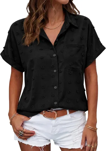 Vista 28 de Beautife Camisas con botones para mujer, blusas de manga corta Albaricoque
