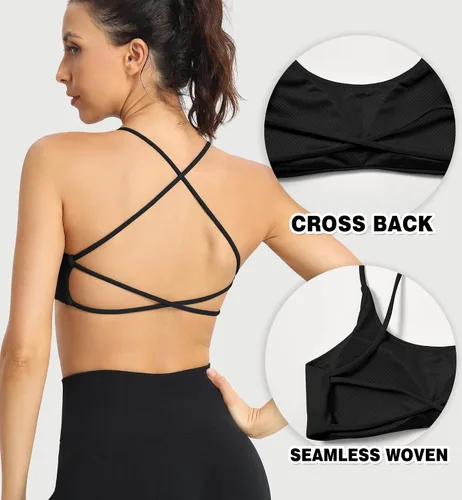 Vista 4 de TSUTAYA Strappy Sports Bra for Women Backless Padded Soft Workout Sports Bras Criss Cross Back Yoga Bra