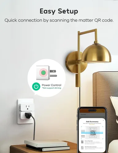 Vista 4 de Winees Matter - Enchufe inteligente compatible con Alexa, 15A/1800W máx. para automatización del hogar, control remoto por aplicación, temporizador