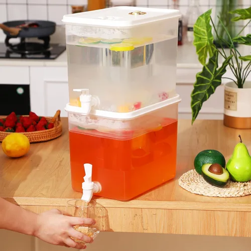 Vista 7 de Domensi Paquete de 4 dispensadores de bebidas para nevera de 2 galones con tapa a prueba de fugas, filtro de pantalla, contenedor de jugo sellado