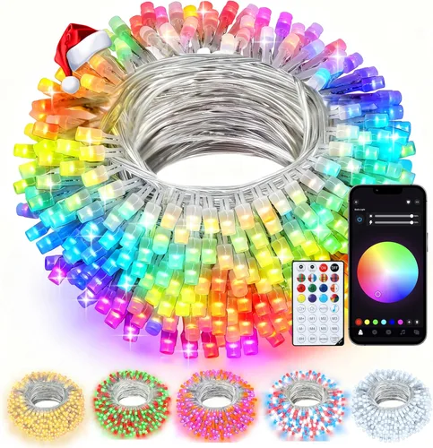 Vista 9 de echosari - Guirnalda de luces inteligentes de Navidad de 33 pies que cambian de color 100 LED Fairy Light with App, Music Sync RGB Built in Chip