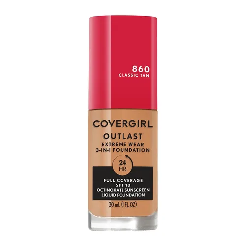 Vista 22 de Covergirl Outlast Extreme Wear Base líquida 3 en 1 de cobertura completa, protector solar SPF 18, beige pulido, 1 onza líquida