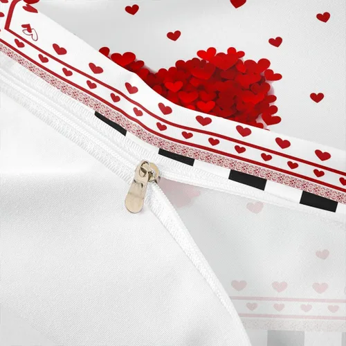 Vista 6 de Manfei Juego de funda de edredón de amor tamaño individual, funda de edredón con estampado de corazón rojo con 1 funda de almohada, juego de ropa