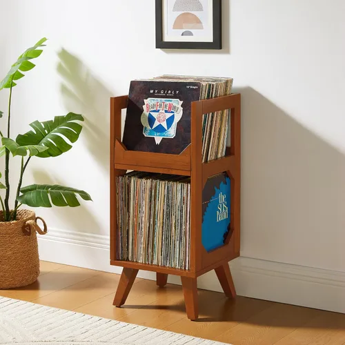 Vista 7 de Crosley Furniture Asheville - Soporte pequeño de discos moderno de mediados de siglo, almacenamiento de vinilo, con capacidad para hasta 130 discos