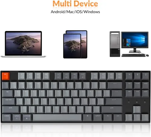 Vista 3 de Keychron Teclado mecánico K8 inalámbrico intercambiable en caliente Bluetooth 5.1USB con cable, teclado de computadora Tenkeyless de 87 teclas