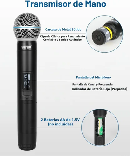 Vista 5 de SGPRO Sistema de micrófono inalámbrico de frecuencia fija de 4 canales SG
