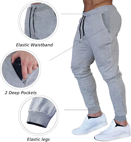 Vista 4 de BUXKR - Pantalones deportivos ajustados con bolsillos profundos para hombre, para gimnasio, correr y fisioculturismo