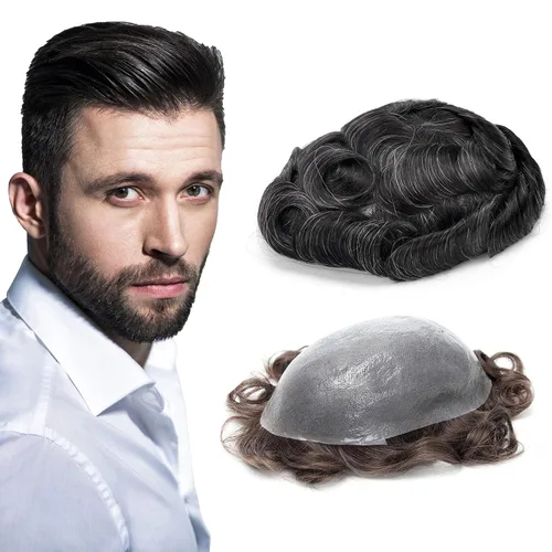 Vista 51 de GEXWORLDWIDE GEX 62 colores tupé para hombres 0.002 in piel ultra fina V-loop 8x10 pulgadas cabello humano conjunto gris densidad densidad densidad
