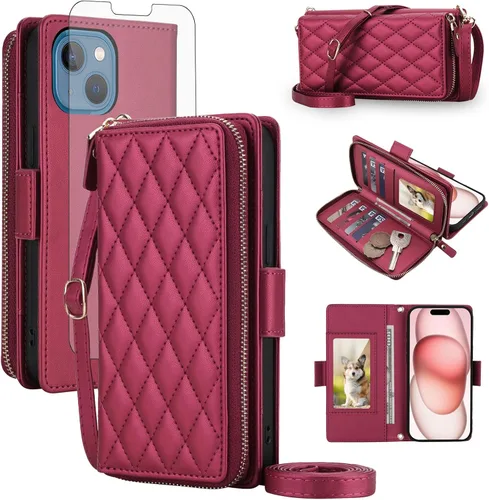 Vista 59 de Asuwish Funda compatible con iPhone 6/6s/7/8/SE 2020 2022 con cremallera y bloqueo RFID, protector de pantalla, correa cruzada i6 i7 i8 7s 8s SE2020