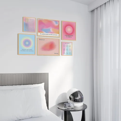 Vista 6 de EXCOOL CLUB Póster de Aura para estética de habitación, arte de pared de aura de 16 x 12 pulgadas, decoración espiritual rosa de habitación