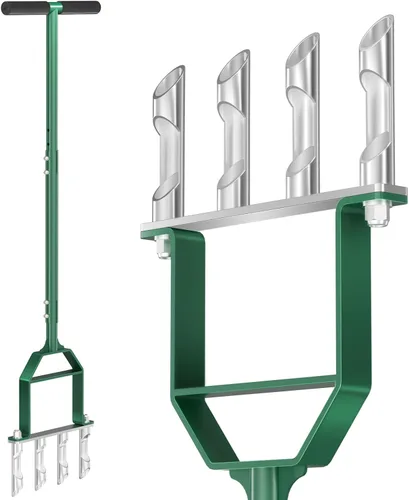 Vista 9 de Suntee Herramienta aireadora de césped, herramienta de césped manual de acero inoxidable con 4 dientes huecos, altura ajustable, semiensamblada
