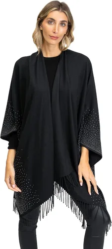 Vista 2 de Jessica McClintock Ruana suave con borde de tachuelas, R19170jms-negroplata (Bsv)