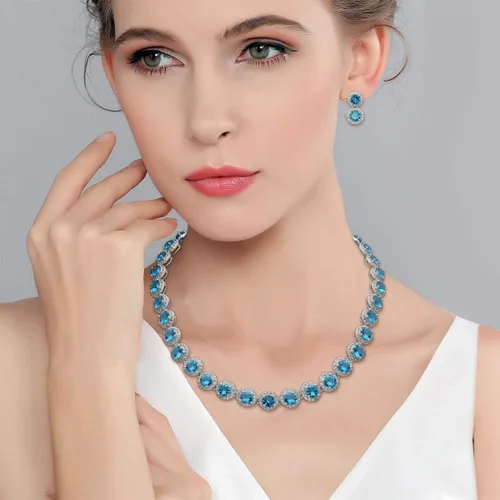Vista 2 de EVER FAITH Gorgeous Round Cut Cubic Zirconia Birthstone Bridal Necklace Earrings Tennis Bracelet Sets Wedding Prom Jewelry Set for Women
