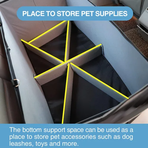 Vista 5 de Asiento elevador para perros de 2 perros pequeños/medianos, asiento de coche para perros con 2 cinturones de seguridad, piel sintética, impermeable