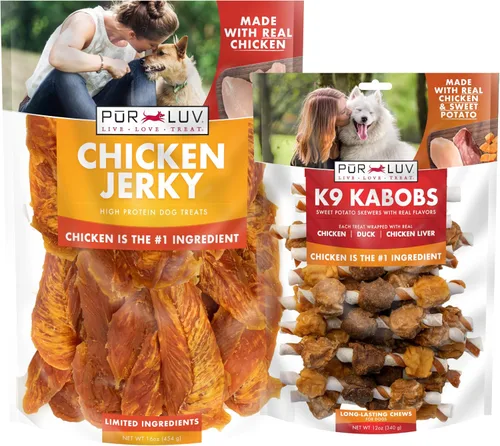 Vista 9 de Pur Luv Paquete de carne seca y kabob, golosinas para perros de cecina, 16 onzas + golosinas K9 de pollo y pato, 12 onzas, fácilmente digeribles