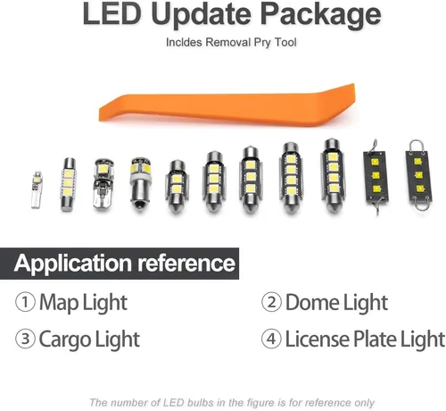 Vista 8 de Kit de 7 bombillas LED blancas para interiores Nissan Frontier 2005-2021, superbrillantes, 6000 K, interior LED, mapa, domo, carga, matrícula