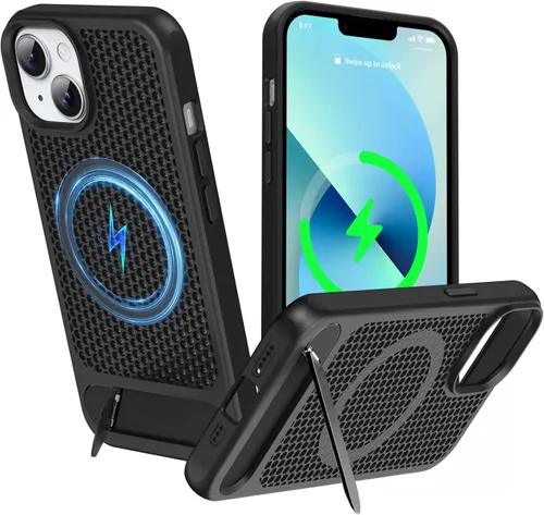 Vista 46 de Funda magnética de disipación de calor para iPhone 13 Pro Max, para MagSafe, protección contra caídas Coolingf, funda con función atril ajustable