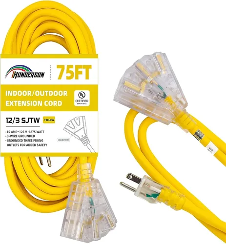 Vista 23 de Cable de extensión GFCI iluminado de 3 pies con 3 tomas de corriente, cable de extensión negro resistente SJTW 12/3 con enchufe a tierra de 3