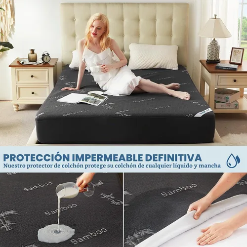 Vista 2 de BEDLORE Protector de Colchón Impermeable Tamaño Twin de Viscosa Derivada de Bambú, Funda de Colchón Suave Ajustable con Bolsillo Profundo de 6"-15