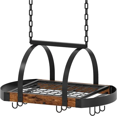 Vista 9 de CHOEZON Estante para ollas colgante, colgador de ollas para la cocina, soporte para ollas montado en el techo, organizador de utensilios de cocina