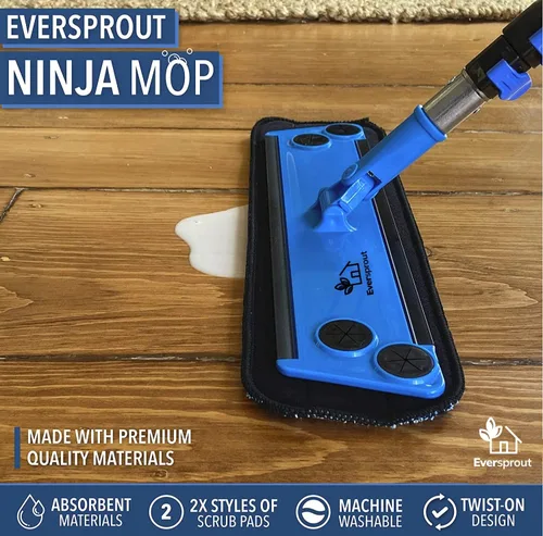 Vista 3 de EVERSPROUT Never-Streak Ninja - Cabezal de limpieza de pisos, 4 almohadillas de repuesto reutilizables y lavables, solo accesorio de almohadilla