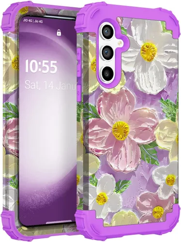 Vista 56 de Funda para Galaxy A14 5G Case, Patrón Floral 3 en 1 Protección Resistente de Servicio Pesado a Prueba de Golpes Parachoques de Goma de Silicona