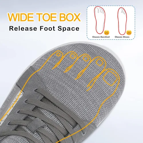 Vista 4 de Zapatos para caminar descalzos para hombre, puntera ancha, sin caída, minimalistas, cómodos, zapatos casuales para gimnasio, conducir oficina