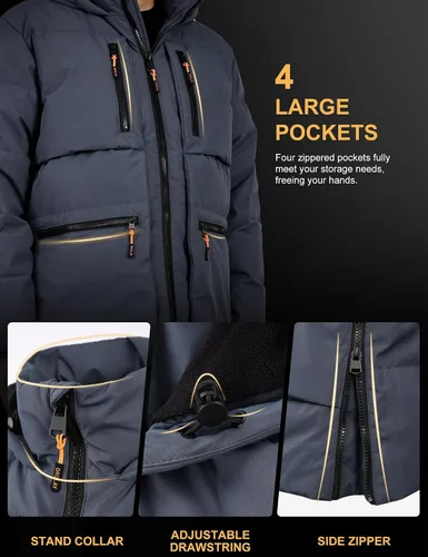 Vista 5 de Orolay Chaqueta gruesa de invierno con capucha para hombre con 6 bolsillos