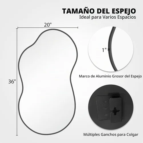 Vista 5 de WallBeyond Espejo de pared irregular, espejo asimétrico con marco de aleación de aluminio, espejo de pared decorativo para sala de estar, Negro