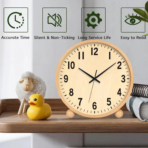 Vista 5 de Maxspace Reloj de mesa de madera, reloj de escritorio silencioso sin tictac de 8 pulgadas, funciona con pilas, reloj analógico de escritorio