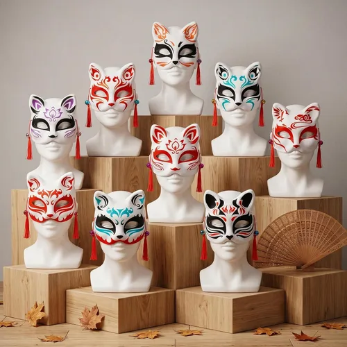 Vista 2 de 45 máscaras de zorro Kitsune Anime japonés para Halloween