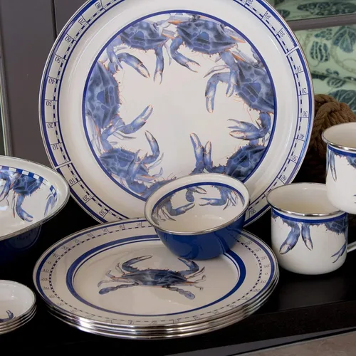 Vista 3 de Golden Rabbit Enamelware - Tazas grandes de café o té, 24 onzas, cangrejo azul, juego de 4
