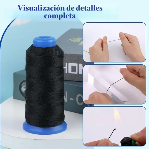 Vista 3 de Cordón encerado de 0.02 in, negro, hilo de abalorios de 490 yardas