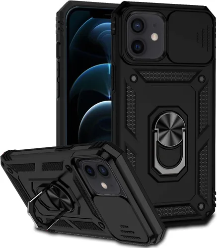 Vista 10 de Funda para iPhone 12/12 Pro, iPhone 12/12 Pro con funda para cámara y soporte, grado militar, a prueba de golpes, resistente, con funda magnética