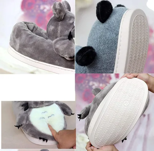 Vista 5 de Pantuflas unisex de invierno cálidas de animales de felpa para adultos, suaves y acogedores, diseño de animales, zapatos cortos de franela