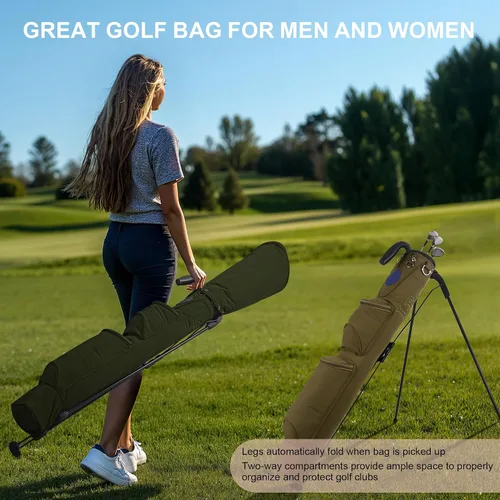 Vista 14 de Bolsa de golf ligera, fácil de llevar, pequeña bolsa de golf con divisores de longitud completa de 2 vías y bolsillos, para el campo de prácticas