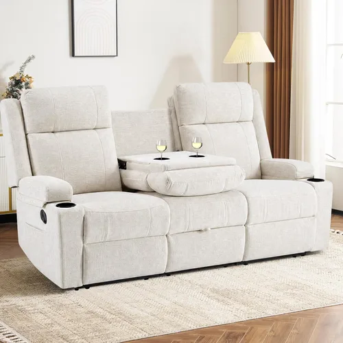 Vista 21 de Sofá reclinable de dos plazas, sofá biplaza con reposapiés ajustable, sillón reclinable de pared para sala de estar, cine en casa y RV (beige)