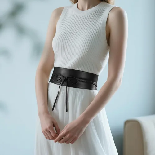 Vista 2 de JASGOOD Cinturón de cuero estilo Obi para mujer, cinturón ancho cruzado Negro