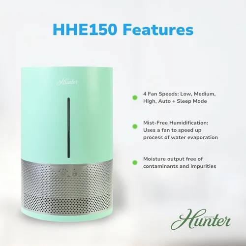 Vista 4 de HHE150 Hunter Aspire 4.8L Humidificador evaporativo con filtro PermaWick (4.8L) - Elimina contaminantes y polvo blanco para niebla y aire limpios