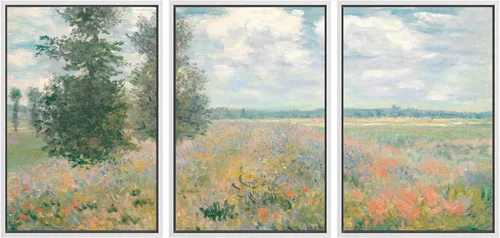 Vista 34 de SIGNWIN Lienzo enmarcado para pared, juego de arte de campos pastorales, flores silvestres, campo rústico, paisaje, floral, ilustraciones modernas