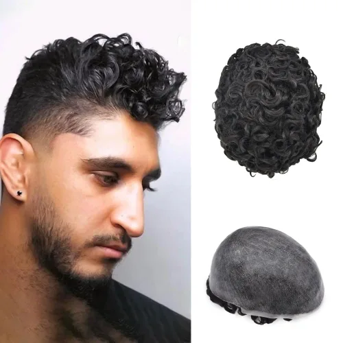 Vista 17 de Unidad de cabello humano para hombres negros, rizado afro brasileño, sistema de reemplazo de cabello para hombres afroamericanos afroamericanos