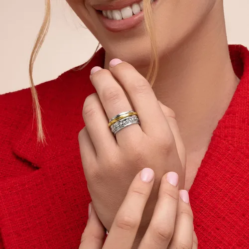 Vista 2 de 925 Sterling Silver14K Gold Plated Silver Spinner Ring Unisex, Bold Hammered BeadedFreshwater Pearl Floral Etched and Hammered, Oxidized