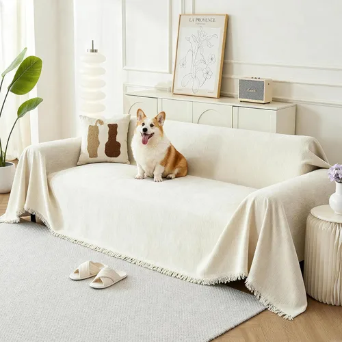 Vista 12 de Fundas Boho para Sofá de 2 Cojines, Funda Deslizable de Chenille para Sofá para Mascotas Lavable, Funda de Loveseat Seccional en Forma de L Manta